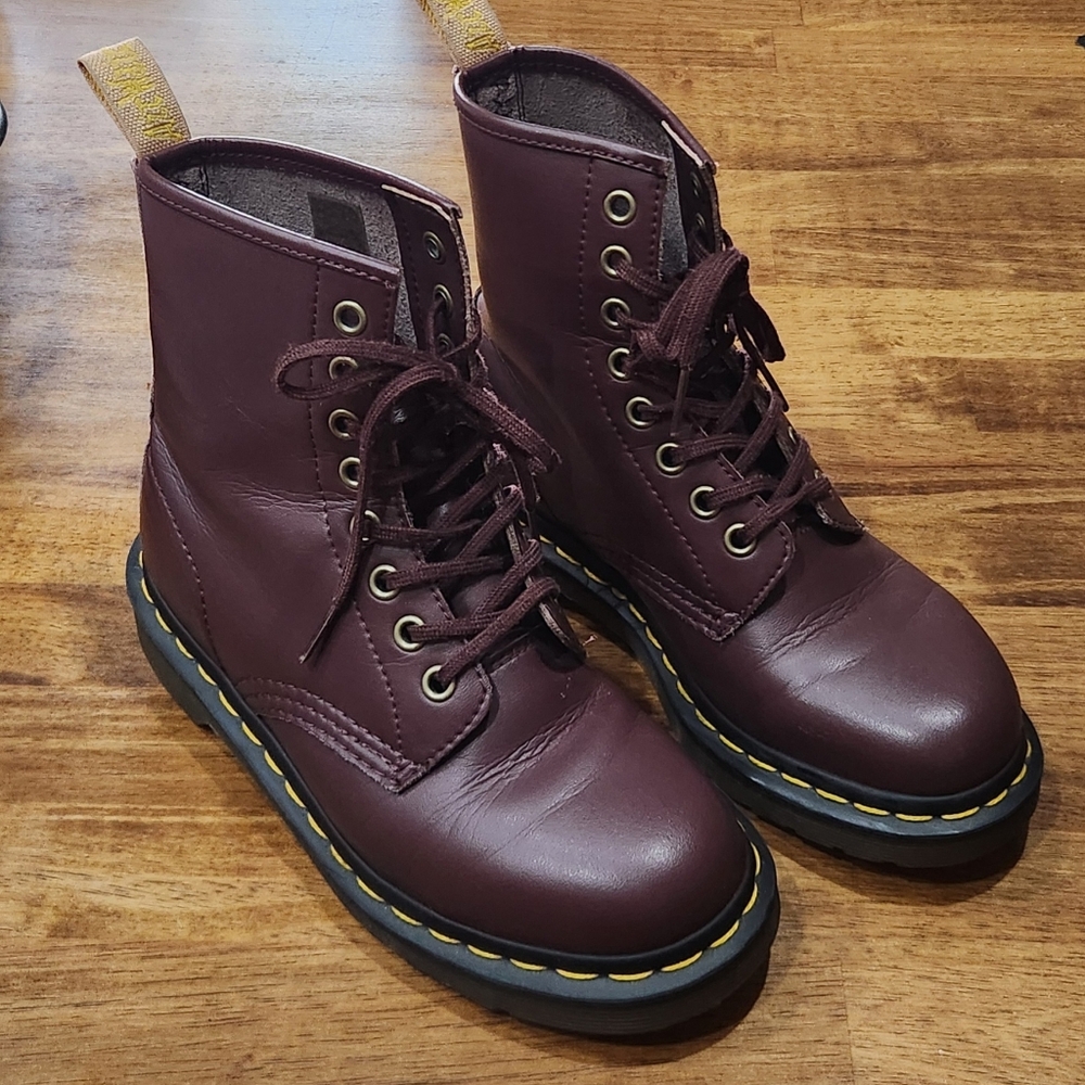 Dr. Martens 1460 Vegan Cherry Red Felix Rubb Off Boot